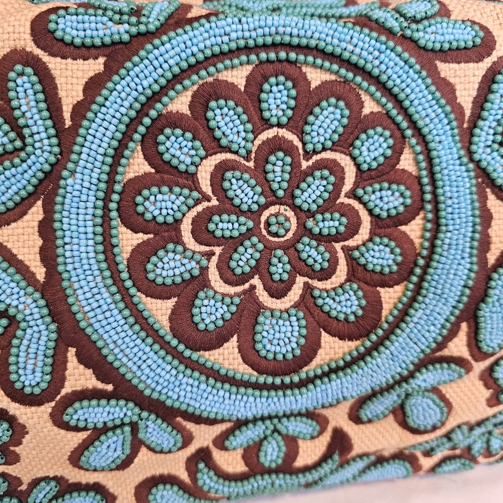 Isabella Foria RARE Turquoise Beaded Bohemian Suzani Carina Large Hobo Bag - Picture 15 of 16